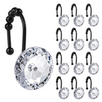 Sunlit Round Rhinestone Shower Curtain Hooks with Glide Balls, 12 Pack