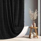 Extra Long Green Boho Shower Curtain Woven Fabric Cute 84 Inch Shower Curtain, 72 x 84 Tufted Pleat Floral Puffs Textured Modern Farmhouse Minimalist Shower Curtain Set with Hooks for Bathroom