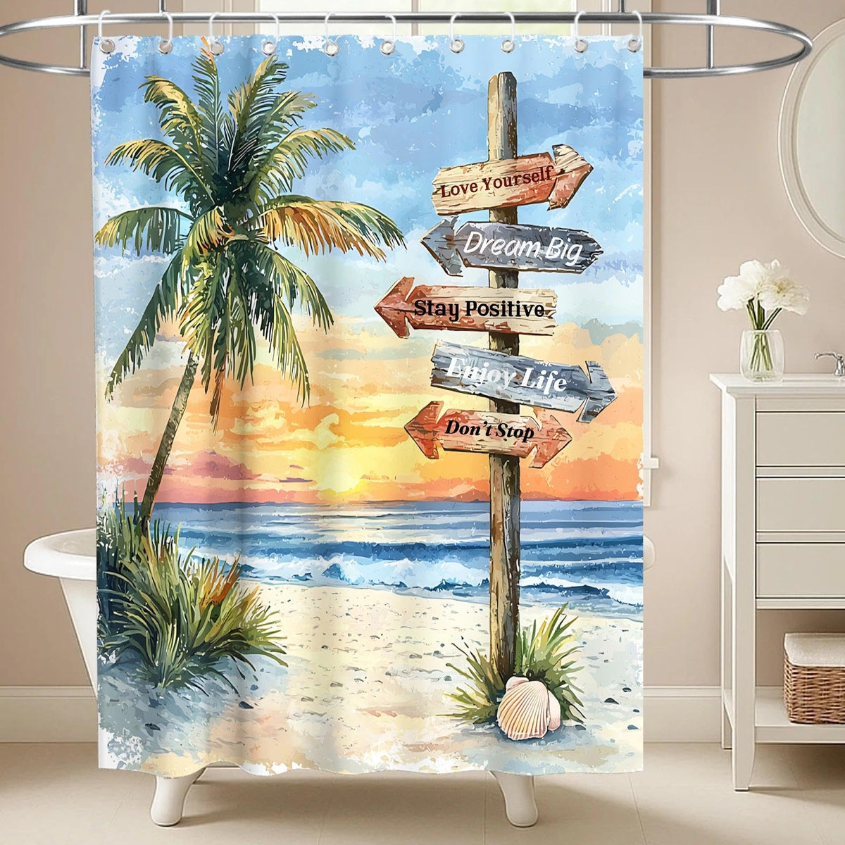 Nautical Green Sea Turtles Beach Theme Fabric Shower Curtain Sets Bathroom Blue Ocean Decor with Grommets and Hooks - 72 x 72 Inch Teal