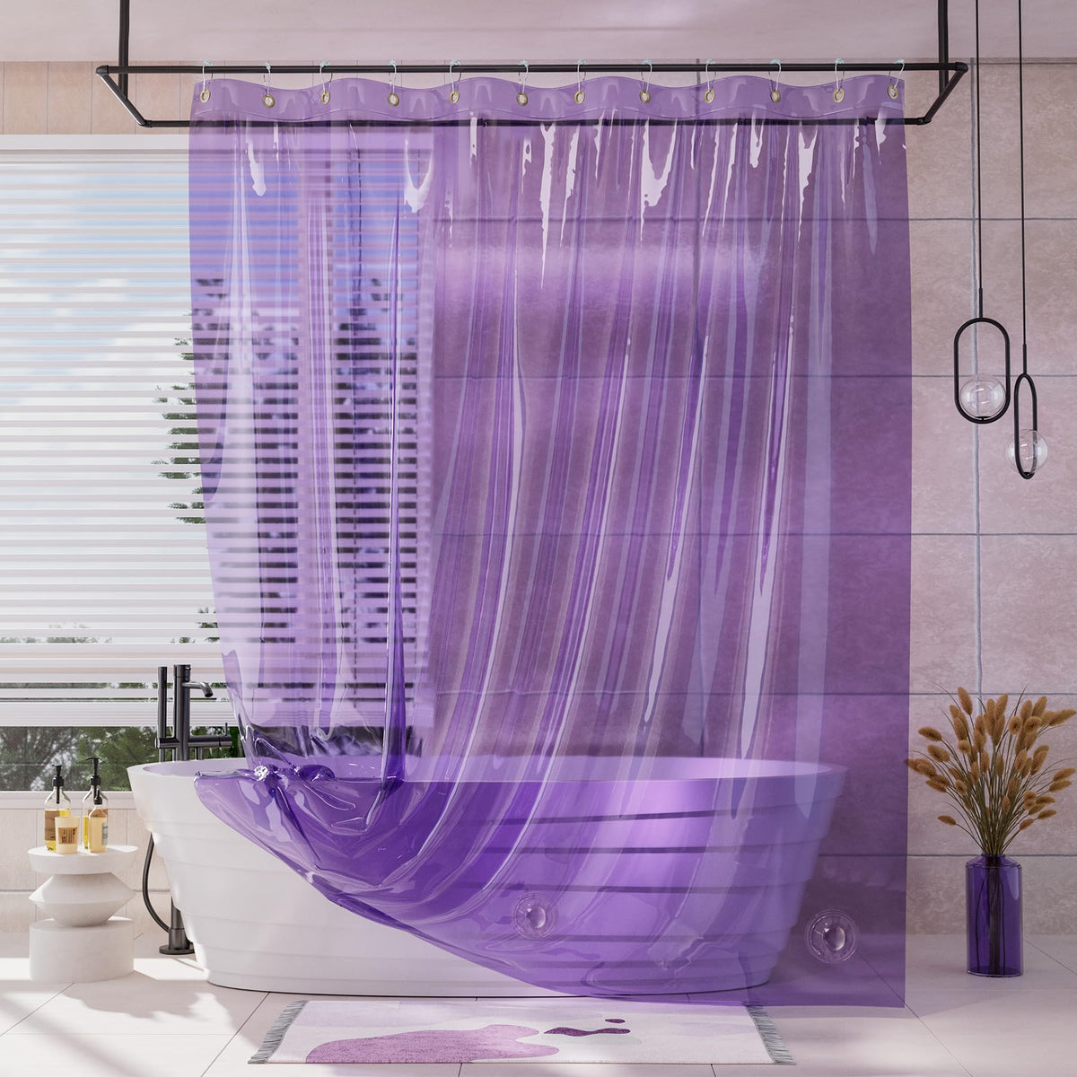 AmazerBath Heavy Shower Curtain Liner, 100% EVA Clear Green Heavy Duty Luxury Soft Shower Curtain and Liner 2-in-1, 72x72 Plastic Weighted Shower Liner, 12 Rustproof Grommets & 3 Heavyweight Stones