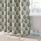 Boomkin Block Print Scalloped Shower Curtain Set with 12 Hooks