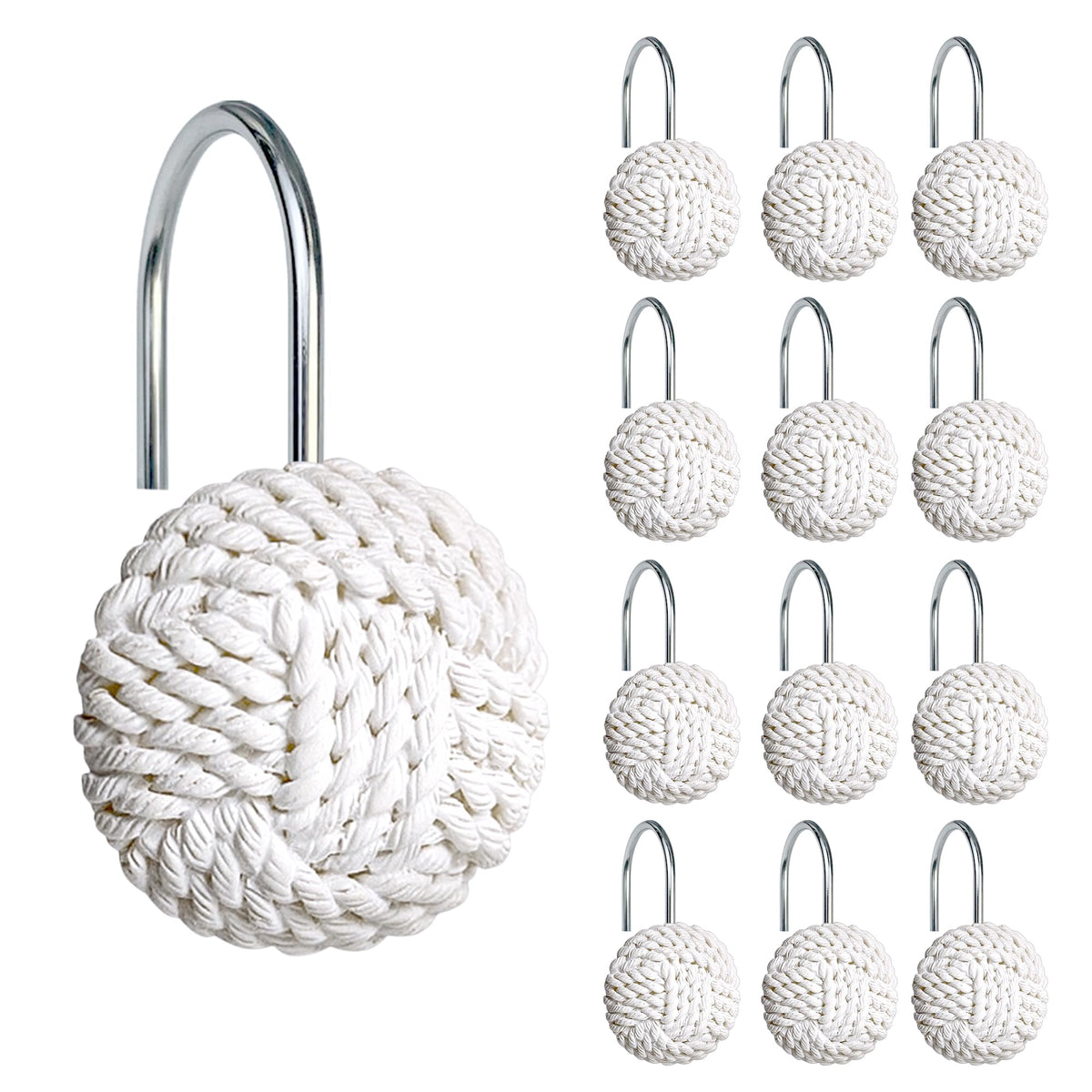 Sunlit Boho Knots Shower Curtain Hooks, Home Decorative Shower Curtain Rings for Bathroom, Seaside Nautical Shower Curtain Hangers Bathroom Accessories, Set of 12