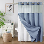Colorful Star Sage Green No Hook Waffle Shower Curtain Set, 72 x 75 Inch