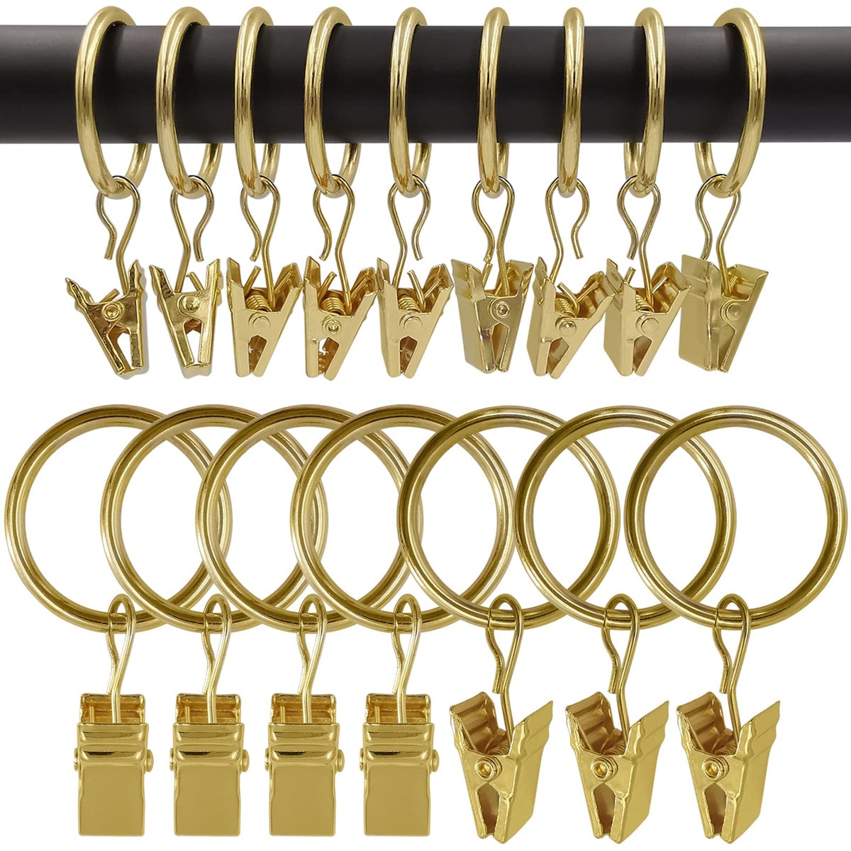 40 Pack Curtain Rings with Clips, Drapery Clips with Rings, Drapes Rings 1.26 in Interior Diameter, Fits up to 1 in Curtain Rod, Black