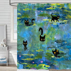 Accnicc Cute Cat Shower Curtain Funny Fun Cool Cats Monet Shower Curtains for Bathroom Water Lilies Waterproof Fabric Bath Curtain Decor 72 X 72 Inch