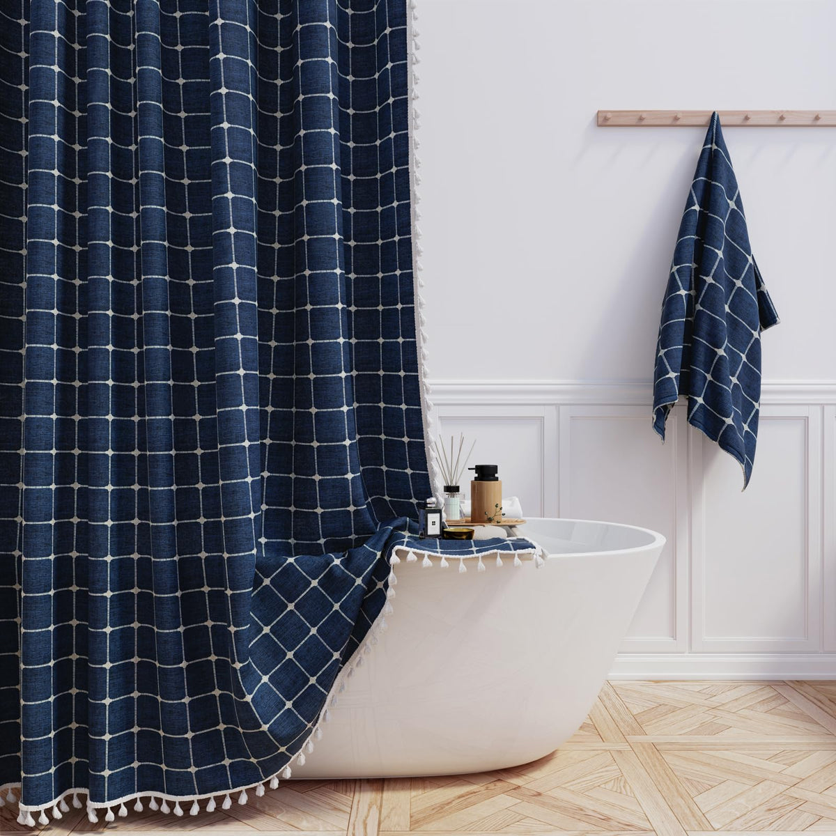 BTTN Sage Green Boho Farmhouse Linen Heavy Duty Shower Curtain Set, 72x72