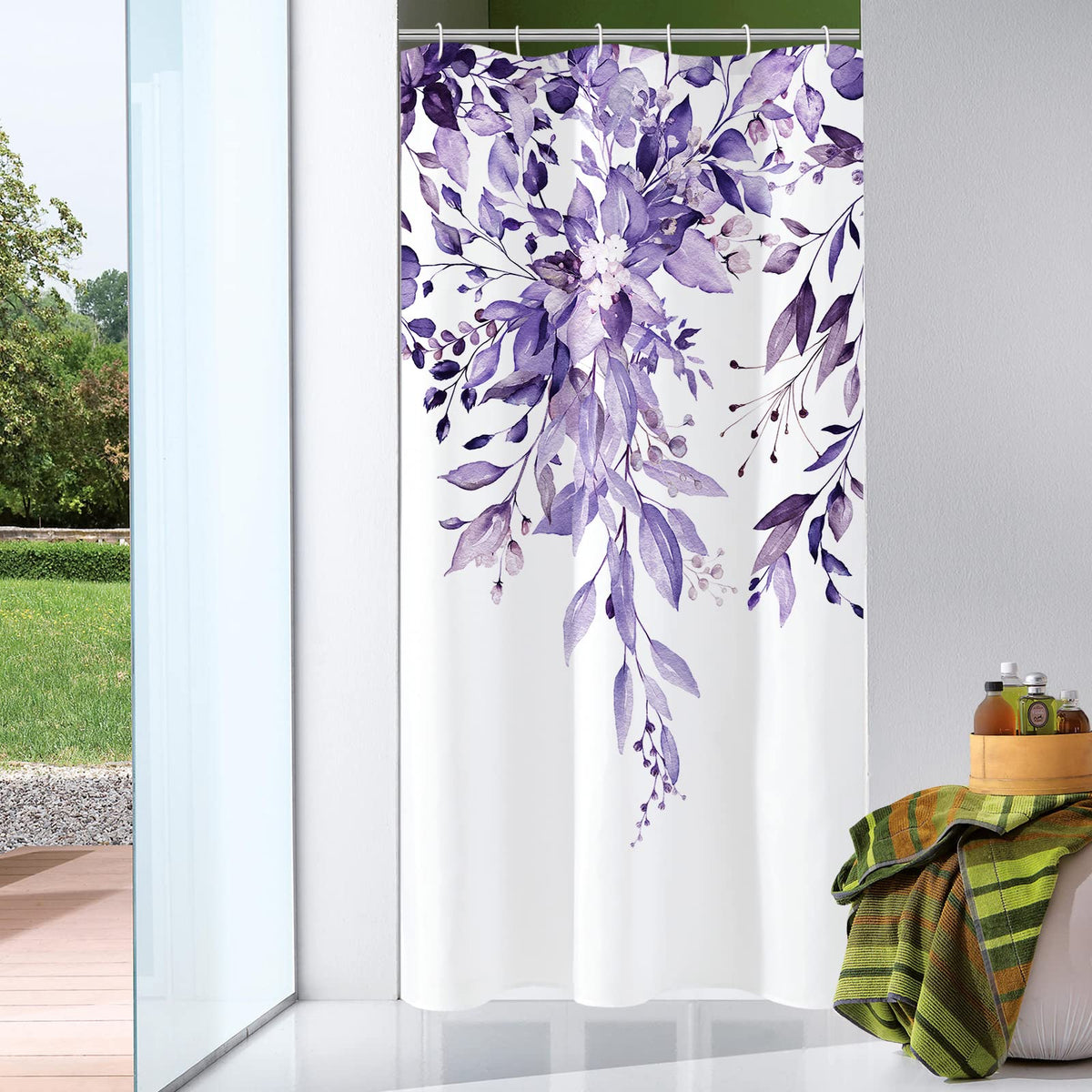Gibelle Sage Green Eucalyptus Shower Curtain, Floral Print, 72x72