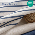 Navy Blue Coastal Ocean Linen Striped Shower Curtain with Tassel 72W X 72L