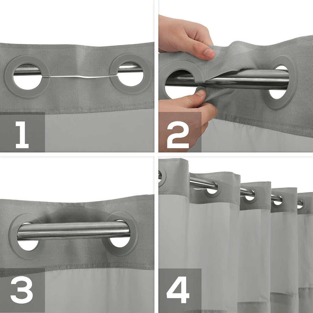 River Dream No Hook Shower Curtain with Snap-in Liner Set, Dark Gray, 71x74