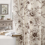 Farmhouse Floral Vintage Shower Curtain for Bathroom, Black and Tan Taupe
