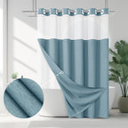 Jowels No Hooks Natural Linen Fabric Shower Curtains for Bathroom 72 Inches
