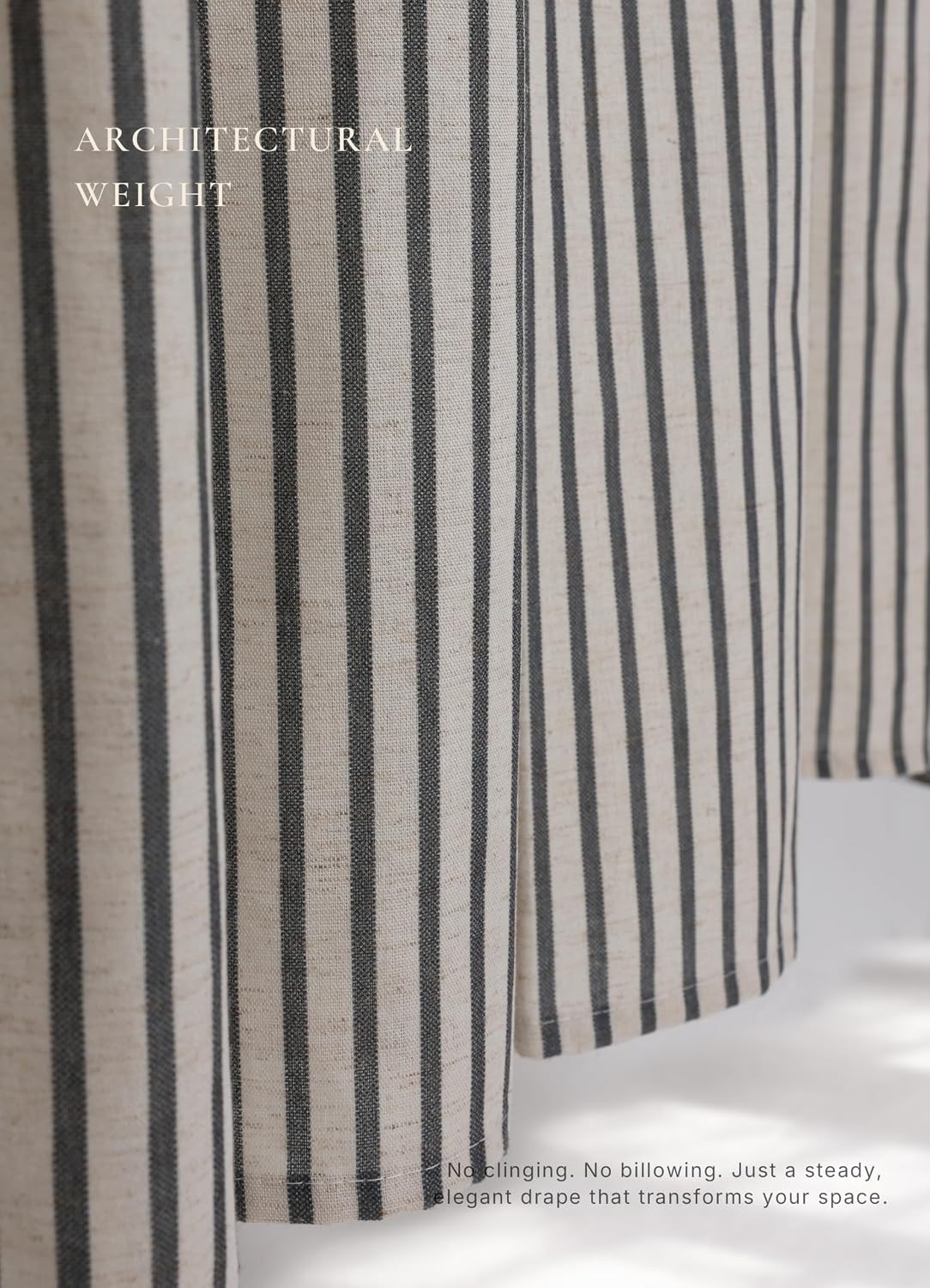 Farmhouse Striped Shower Curtain - 72x84 Inches, Linen Blend Fabric, Breathable & Machine Washable, Rustic Black for Bathroom Decor (Hooks/Liner Not Included)