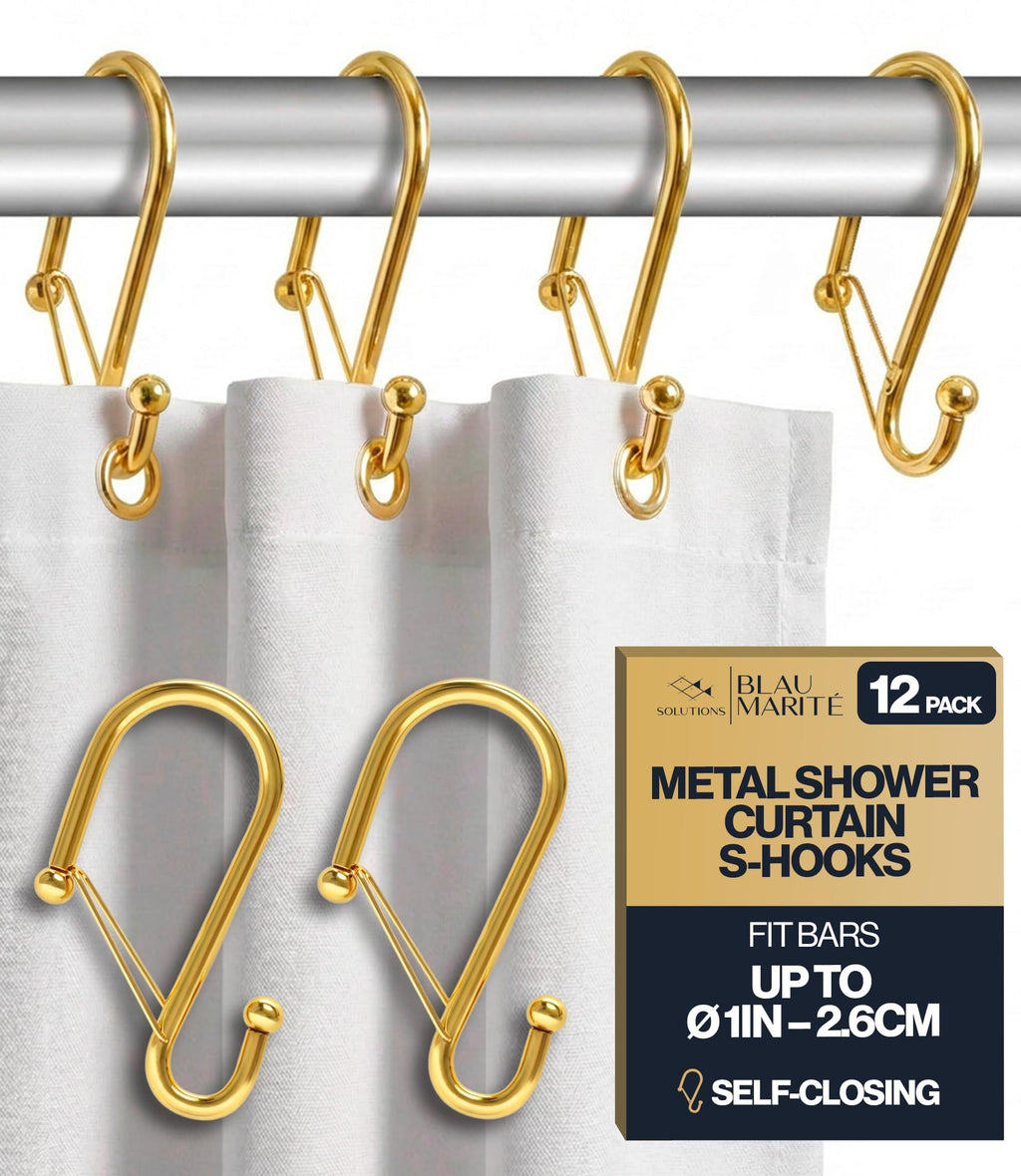 12 Metal Shower Curtain Hooks, Rust-Proof Decorative C-Shaped Curtain Hooks for Bathroom, Chrome Shower Curtain Rings, Fits Rods Up to 1 Inch (C, Silver)