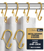 12 Metal Shower Curtain Hooks, Rust-Proof Decorative C-Shaped Curtain Hooks for Bathroom, Chrome Shower Curtain Rings, Fits Rods Up to 1 Inch (C, Silver)