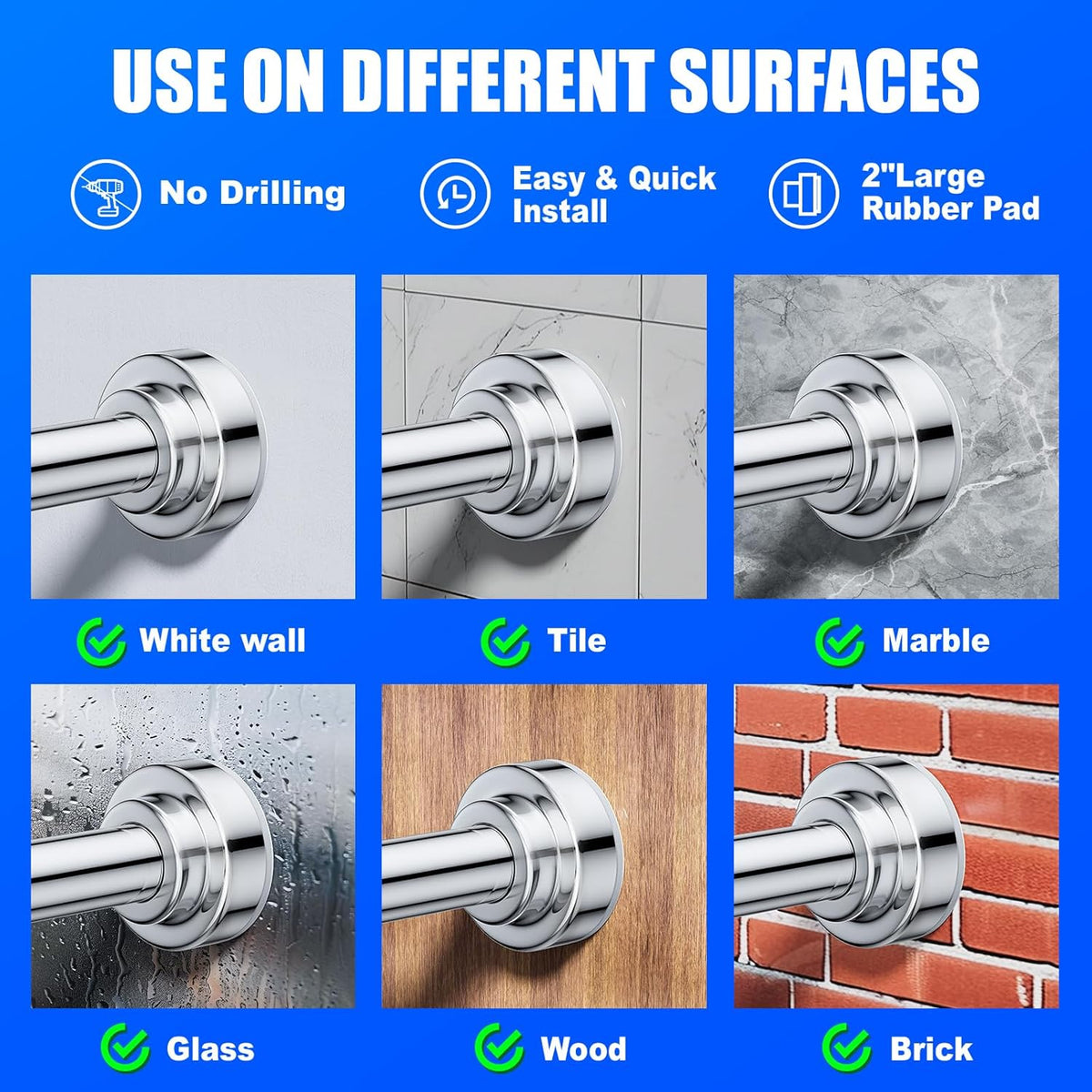Ausemku Shower Curtain Rod Tension - 32-80 Inch Never Rust Non-Slip Spring Tension Curtain Rod No Drilling Stainless Steel Curtain Rod Use Bathroom Kitchen（Silver）