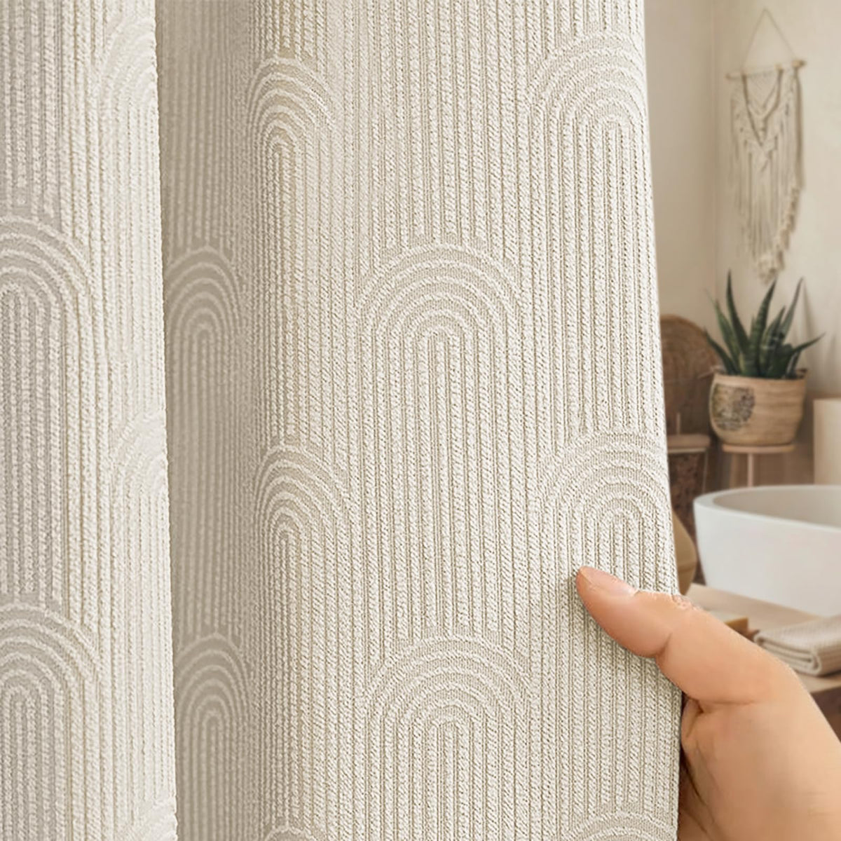 Ivory Boho Cotton Shower Curtain Arch,72" W x 72" L