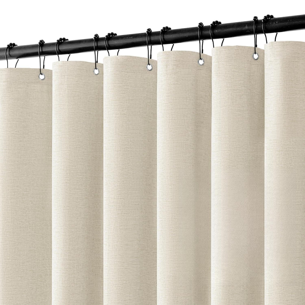 MIULEE 72 x 90 Extra Long Linen Shower Curtain Cream Beige 12 Metal Hooks