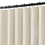 MIULEE 72 x 90 Extra Long Linen Shower Curtain Cream Beige 12 Metal Hooks