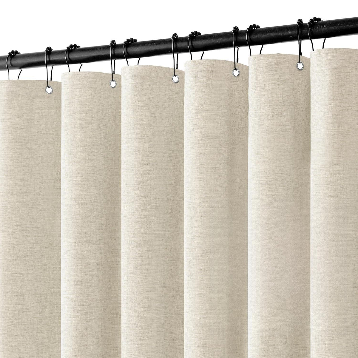 MIULEE 72 x 90 Extra Long Linen Shower Curtain Cream Beige 12 Metal Hooks