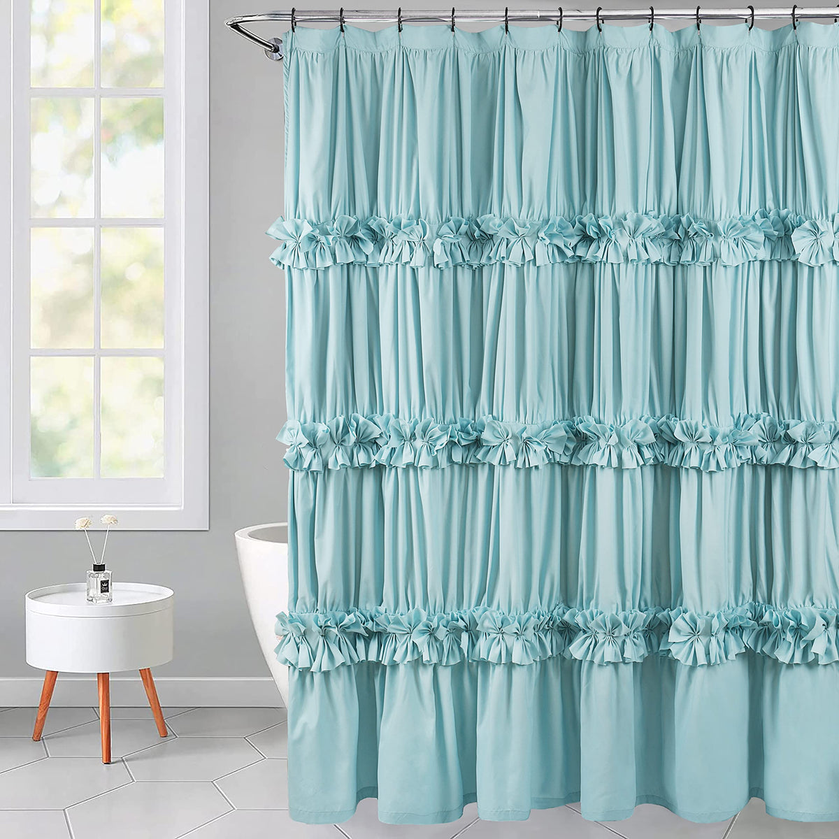Homechoice Decor Camel Ruffle Shower Curtain 72" W x 72" H