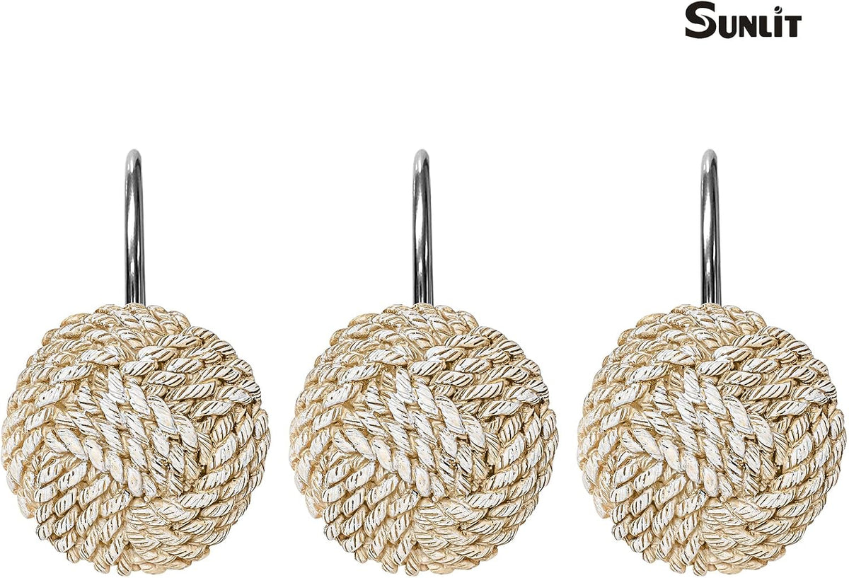 Sunlit Boho Knots Shower Curtain Hooks, Home Decorative Shower Curtain Rings for Bathroom, Seaside Nautical Shower Curtain Hangers Bathroom Accessories, Set of 12