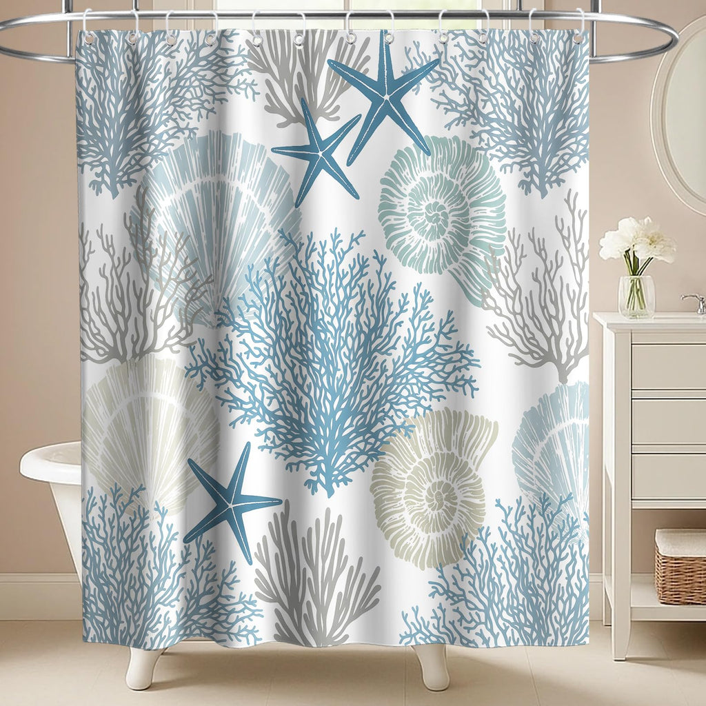 Nautical Green Sea Turtles Beach Theme Fabric Shower Curtain Sets Bathroom Blue Ocean Decor with Grommets and Hooks - 72 x 72 Inch Teal