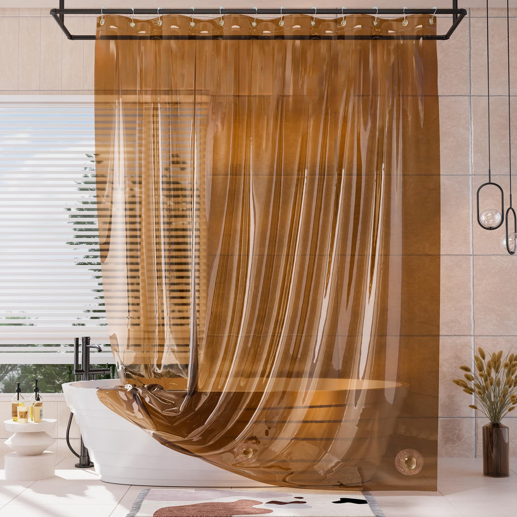 AmazerBath Heavy Shower Curtain Liner, 100% EVA Clear Green Heavy Duty Luxury Soft Shower Curtain and Liner 2-in-1, 72x72 Plastic Weighted Shower Liner, 12 Rustproof Grommets & 3 Heavyweight Stones