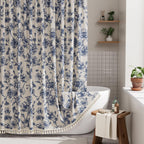 AmazerBath Boho Shower Curtain, Modern Farmhouse Shower Curtain Set with Tassels, Rustic Faux Linen Green Striped Shower Curtain with Hooks, Light Tan Toned, 72x72 Inches