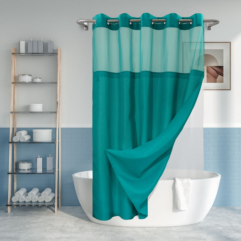 River Dream No Hook Shower Curtain with Snap-in Liner Set, Dark Gray, 71x74