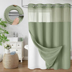 No Hook Shower Curtain with Liner Set Hotel Waffle Curtain White 72W X 75L