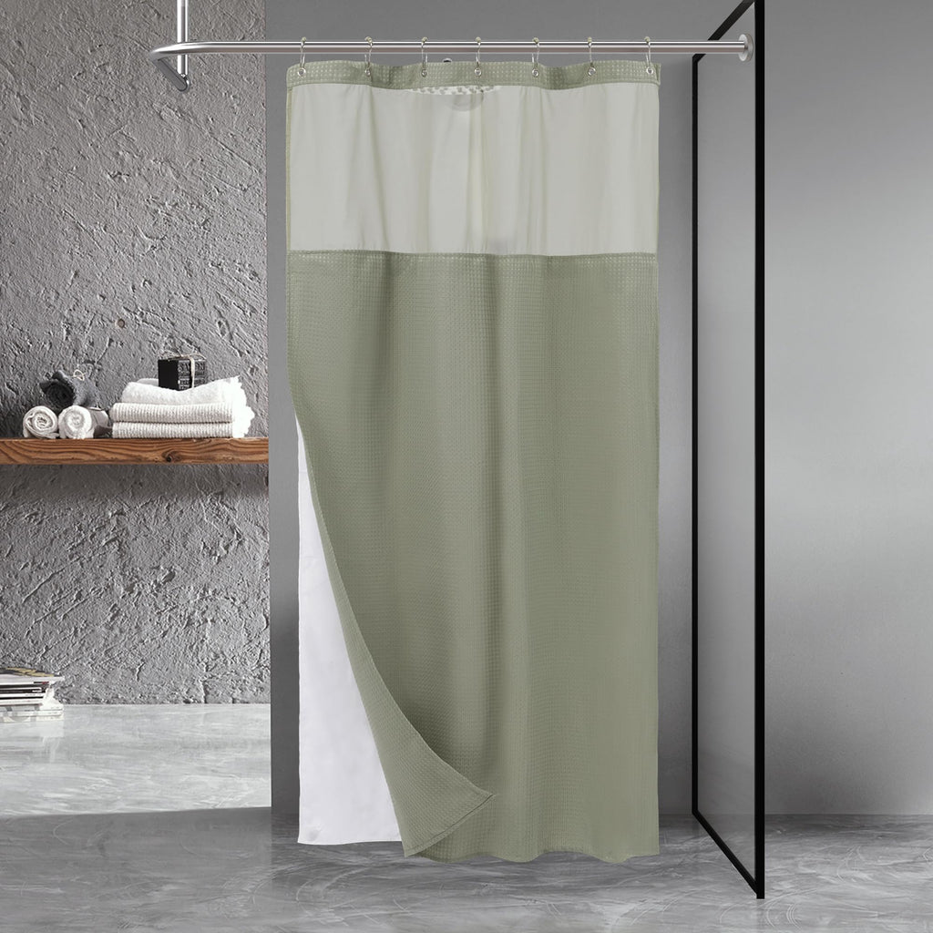 N&Y HOME Stall Waffle Weave Shower Curtain with Snap-in Liner White 36x72