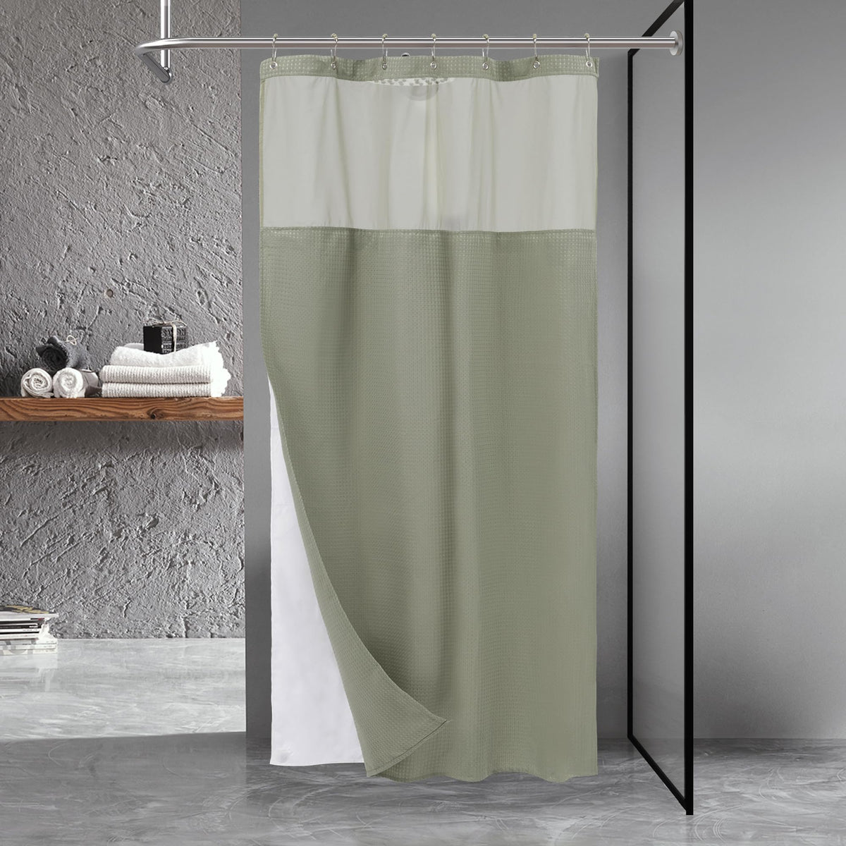 N&Y HOME Stall Waffle Weave Shower Curtain with Snap-in Liner White 36x72