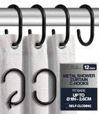 12 Metal Shower Curtain Hooks, Rust-Proof Decorative C-Shaped Curtain Hooks for Bathroom, Chrome Shower Curtain Rings, Fits Rods Up to 1 Inch (C, Silver)