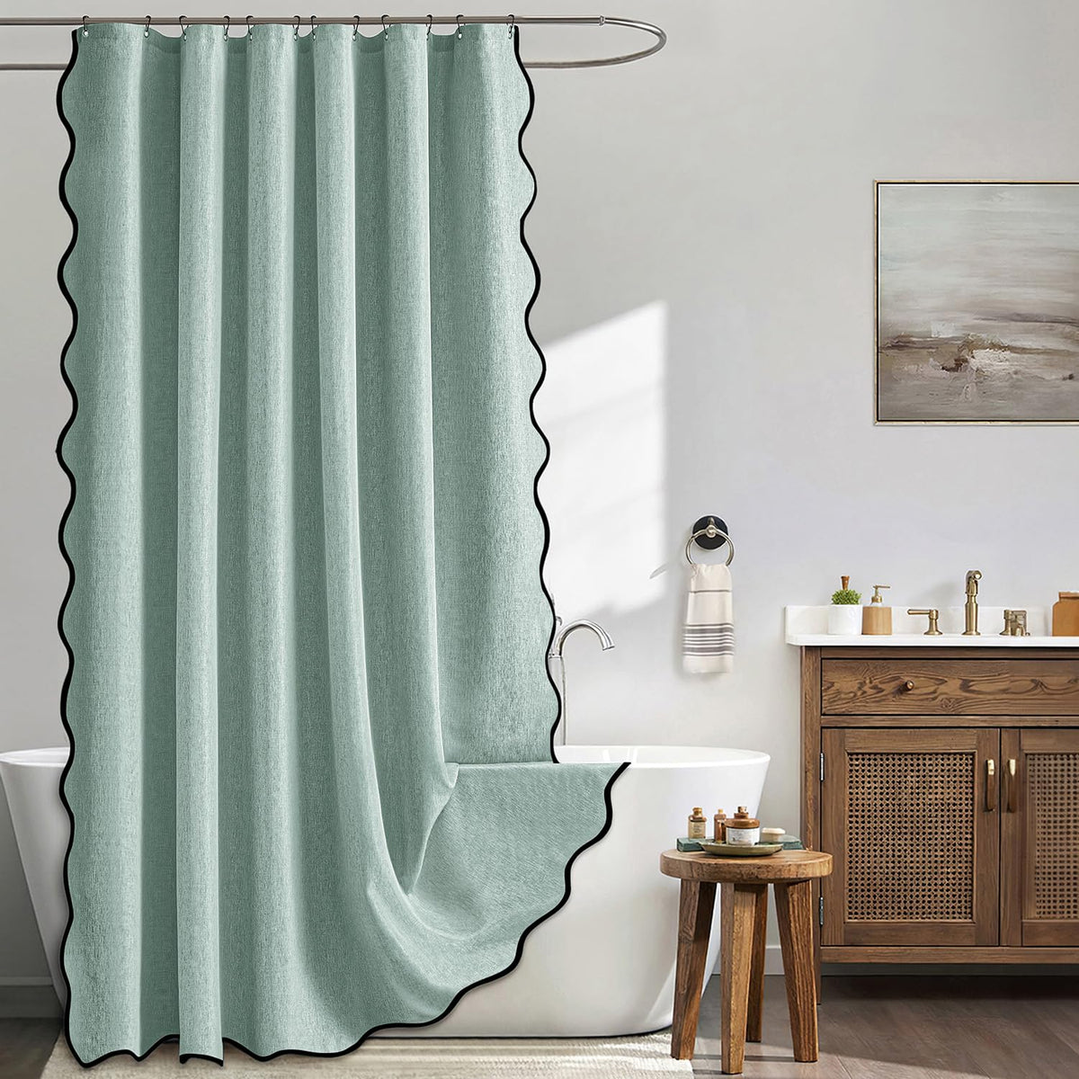 MIULEE 72"x84" Extra Long Scalloped Linen Shower Curtain Cream Beige