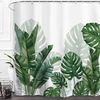 Baccessor Linen Shower Curtain Tropical Green Leaf Shower Curtains Botanical Banana Monstera Leaf Palm Tree Water Repellent Heavy Duty Fabric Cloth Shower Curtain for Bathtubs Hotel 72 W X 72 L Inch