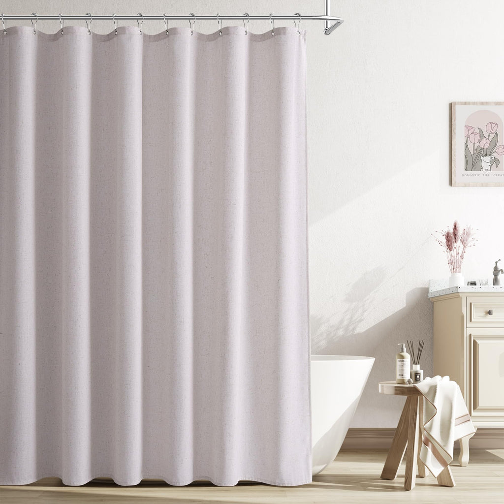 Naturoom Linen Shower Curtain 72 Inch Long for Bathroom Beige 1 Panel