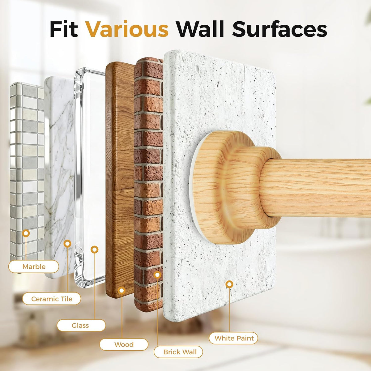 Wood Grain Shower Curtain Rod 31-64 Inch,Heavy Duty Tension Rod,No Drill