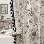 Farmhouse Floral Vintage Shower Curtain for Bathroom, Black and Tan Taupe
