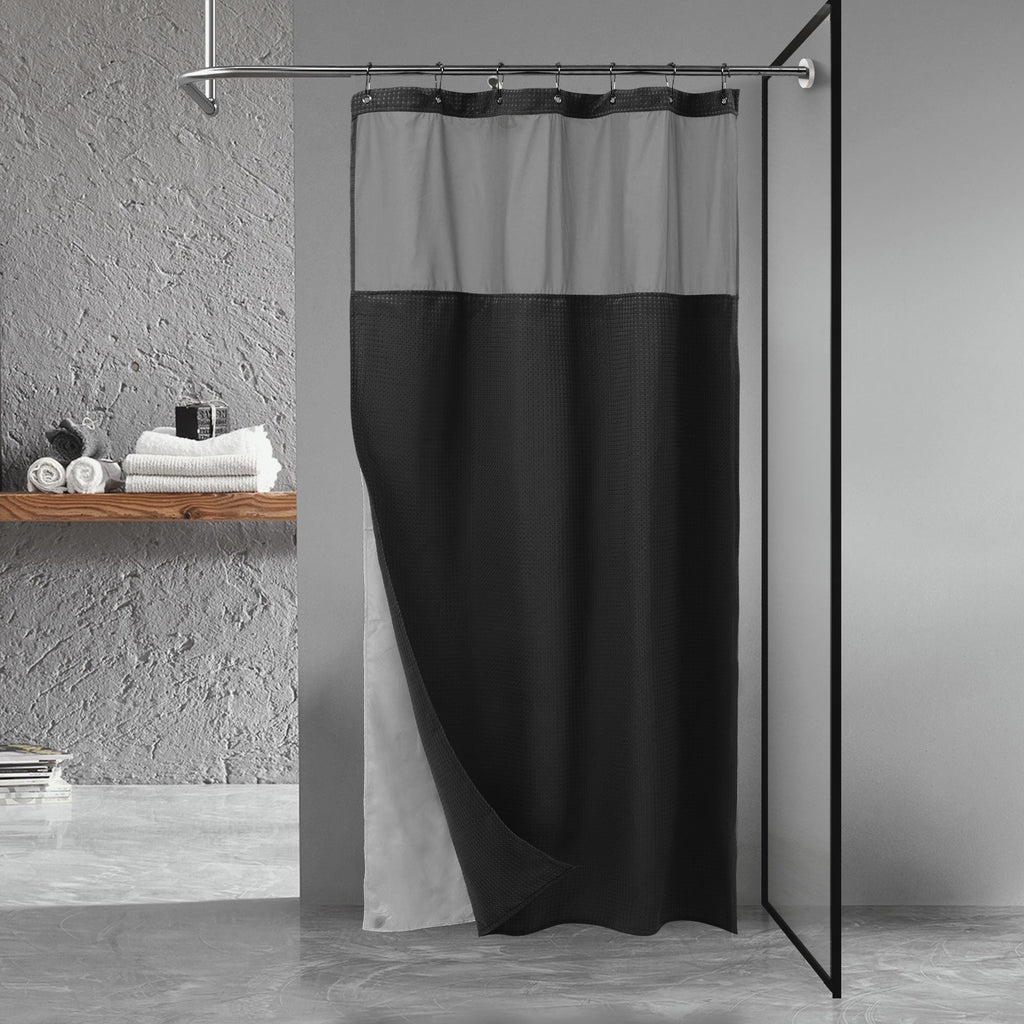 N&Y HOME Stall Waffle Weave Shower Curtain with Snap-in Liner White 36x72