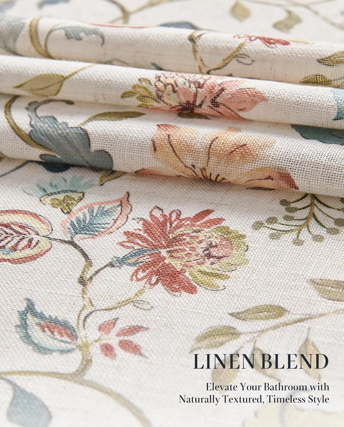 jinchan Linen Shower Curtain for Bathroom with 12 Hooks, Beige, 70x72
