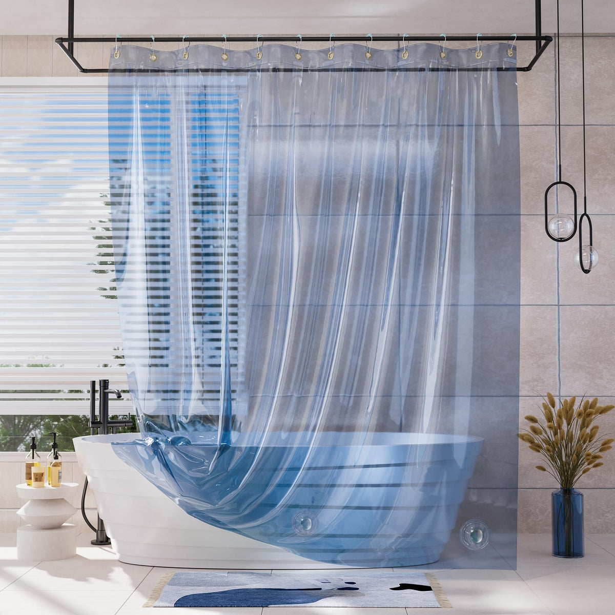 AmazerBath Heavy Shower Curtain Liner, 100% EVA Clear Green Heavy Duty Luxury Soft Shower Curtain and Liner 2-in-1, 72x72 Plastic Weighted Shower Liner, 12 Rustproof Grommets & 3 Heavyweight Stones