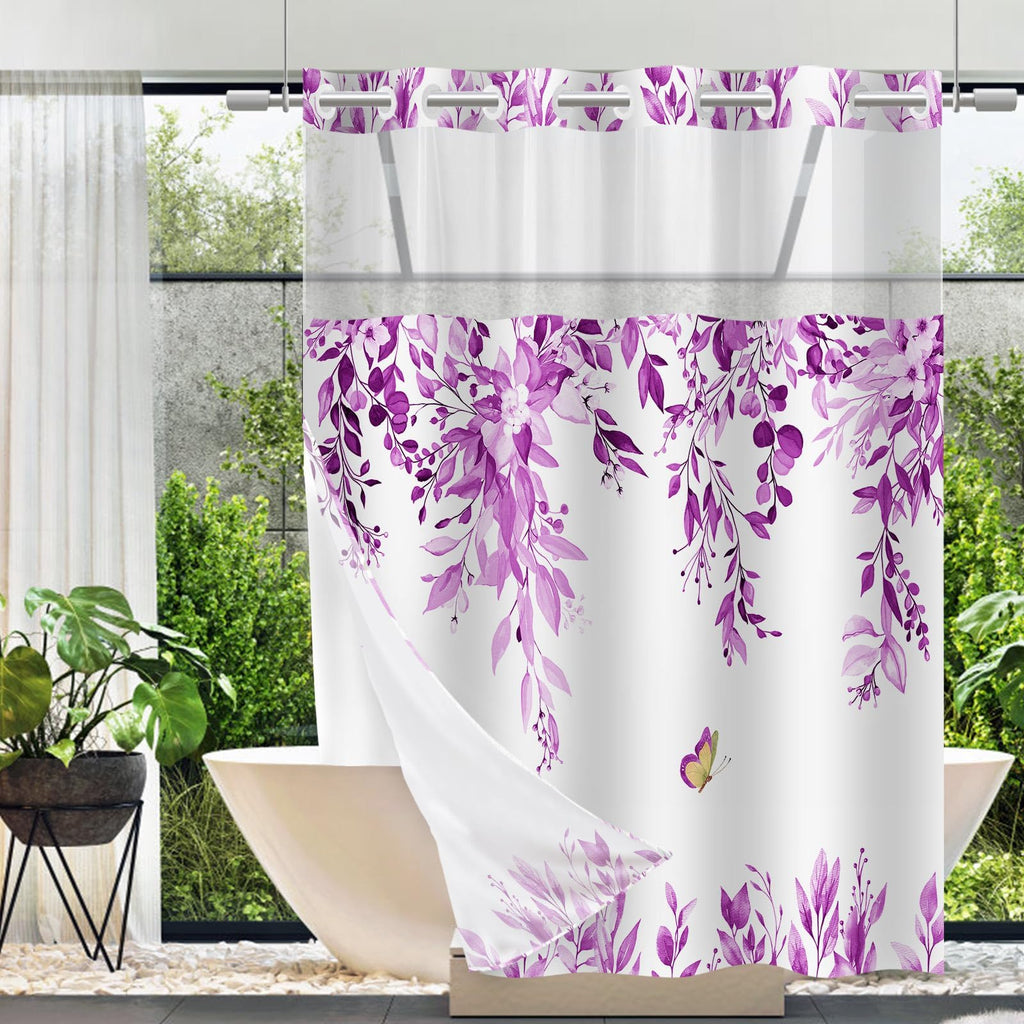 No Hook Shower Curtain and Liner Set, Sage Green Eucalyptus 71x74