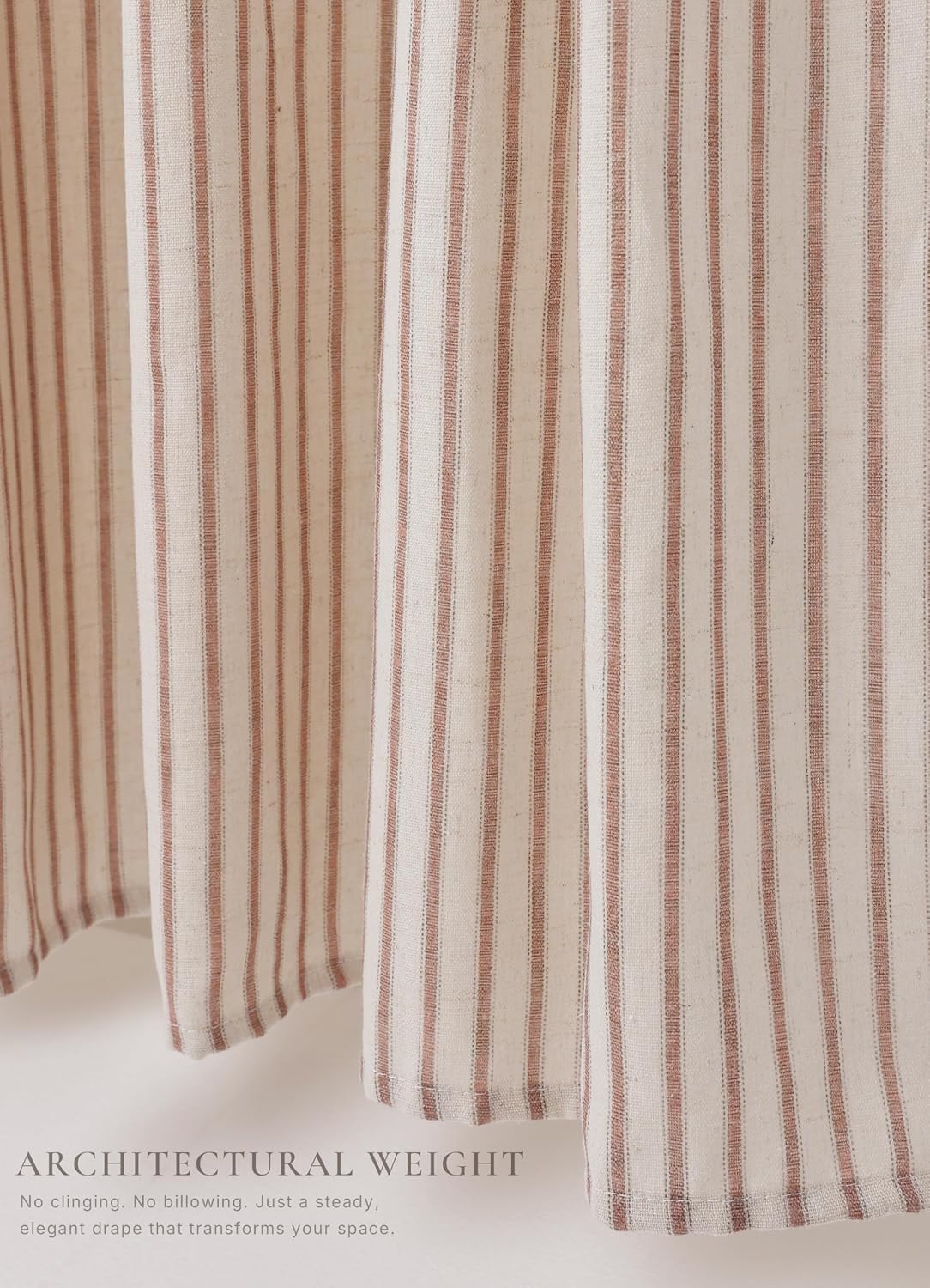 Farmhouse Striped Shower Curtain - 72x72 Inches, Linen Blend Fabric, Breathable & Machine Washable, Rustic Rust for Bathroom Decor (Hooks/Liner Not Included)