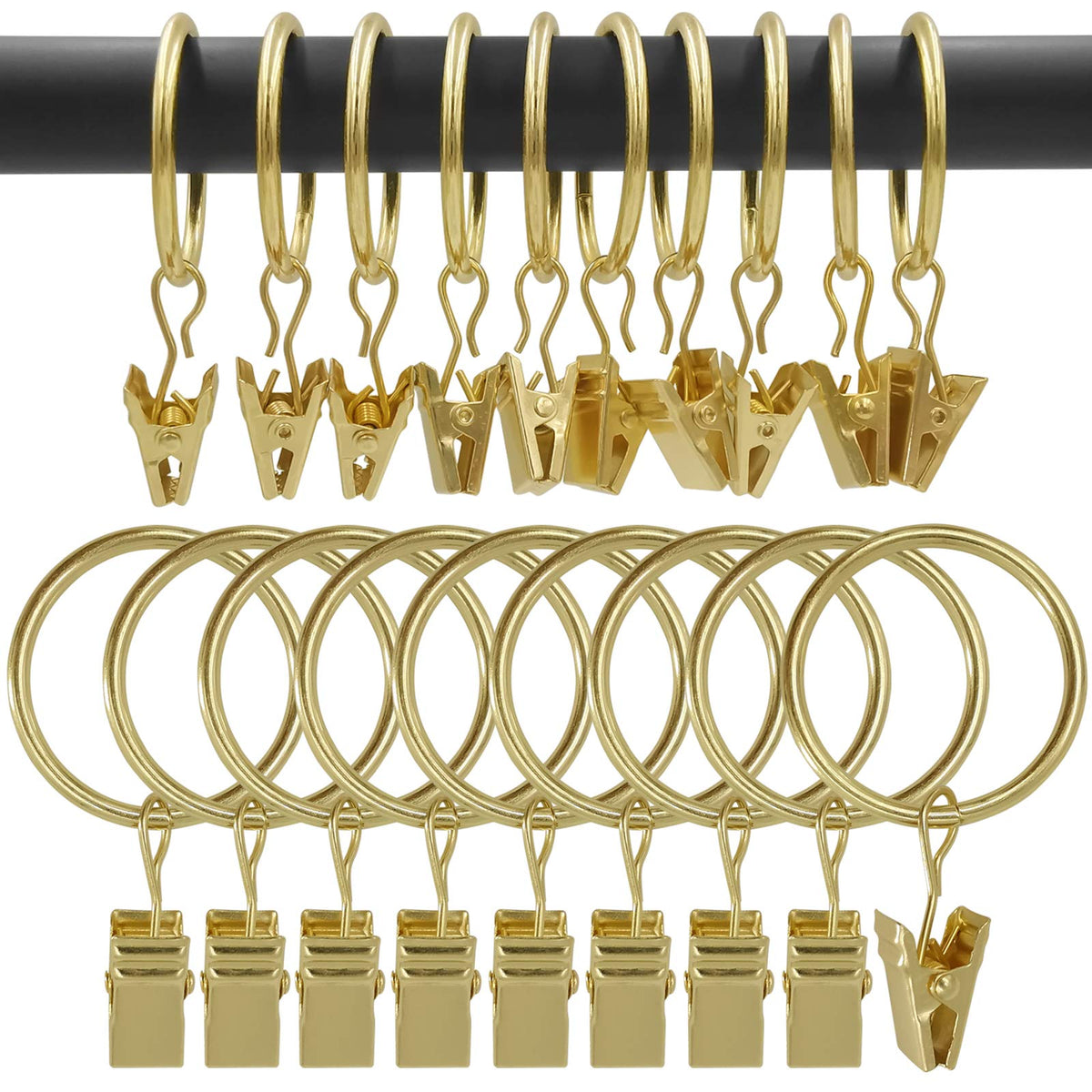 40 Pack Curtain Rings with Clips, Drapery Clips with Rings, Drapes Rings 1.26 in Interior Diameter, Fits up to 1 in Curtain Rod, Black