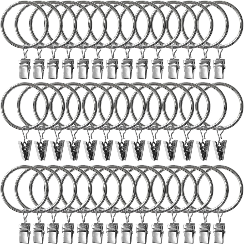 40 Pack Curtain Rings with Clips, Drapery Clips with Rings, Drapes Rings 1.26 in Interior Diameter, Fits up to 1 in Curtain Rod, Black