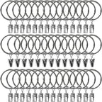 40 Pack Curtain Rings with Clips, Drapery Clips with Rings, Drapes Rings 1.26 in Interior Diameter, Fits up to 1 in Curtain Rod, Black