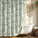Farmhouse Sage Green Floral Shower Curtain with 12 Clear Rings 72"W x 72"L
