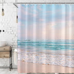 Ocean Beach Coastal Nautical Summer Sunset Shower Curtain for Bathroom 72W*72H Inch Seaside Seacoast Beachy Waves Bathtub Decor Seascape Neutral Cool Waterproof Polyester Fabric Set with 12 Hooks