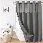Eachope No Hooks Polyester Textured Shower Curtain with Snap-in Fabric Liner Set, Hotel Luxury Decor Shower Curtains for Bathroom with See Through Top Window, Waterproof & Washable, 71Wx74H, Cream