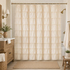 White Ruffle Shower Curtain for Bathroom,72 x 72 Inches, Farmhouse Style